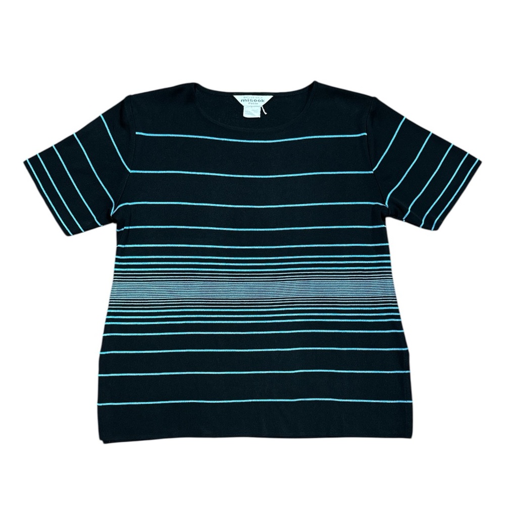 Exclusively MISOOK Large perite Knit Travel Stripe Short Sleeve black and blue